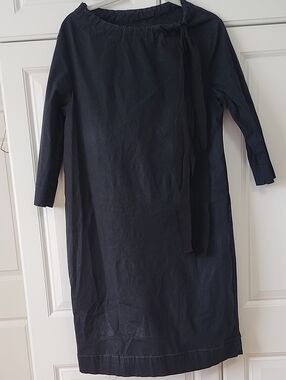 COS Navy Long-Sleeve Shift Dress with Neck Tie